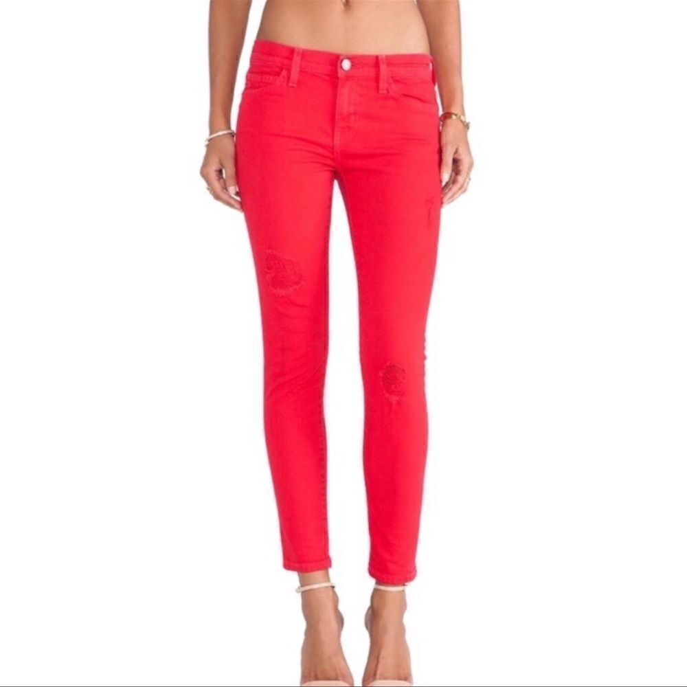 Current Elliott The Stiletto Victory Red Distressed Skinny Jeans Size 28